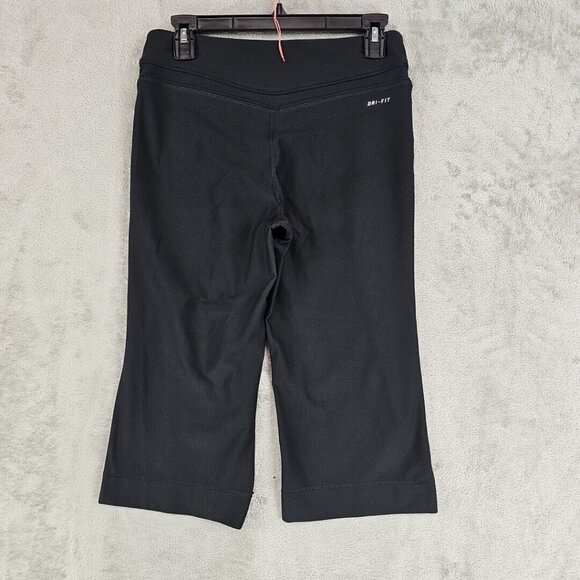 Nike Dri-Fit Pants Womens Size S Black Wide Leg Stretch Cropped Athletic Active - Picture 2 of 8